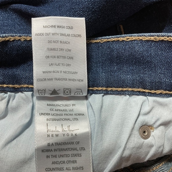 NICOLE MILLER Cotton Blend Dark Denim Midi 5 Pocket Pencil Skirt w/ Front Slit - Picture 9 of 10